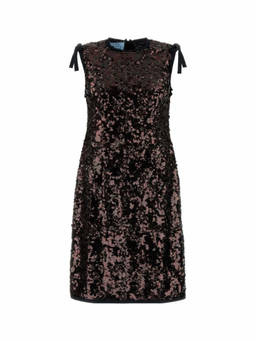 PRADA - Dark Brown Sequin Sleeveless Midi Dress (M)
