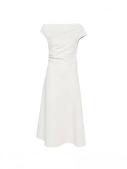 Parosh - White Round Neck Pleated Midi Dress (L)