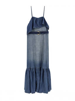 Pinko - Ruffled Belted Denim Maxi Dress