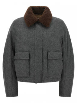 Brunello Cucinelli - Grey Solid Shirt Collar Jacket (S)