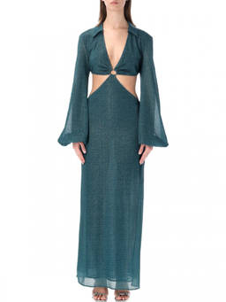 Oseree - Blue V-Neck Cut Out Long Dress (S)