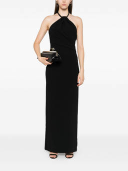 SOLACE London - Black Riva Halter neck Draped Maxi Dress (XS)
