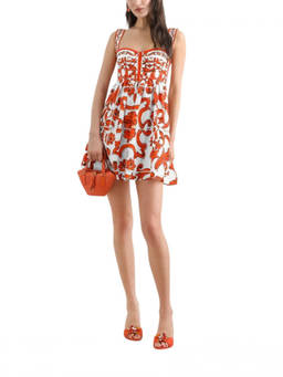 Dolce&Gabbana - Orange Printed Sweet Heart Neck Dress