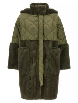 Blancha - Green Nylon Diamond-Visone Long Jacket (S)