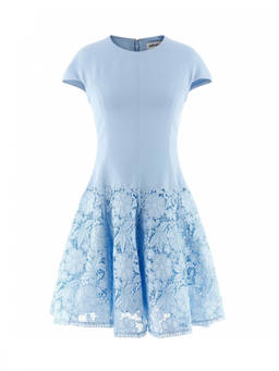 self-portrait - Blue Lace Round Neck Mini Dress (M)