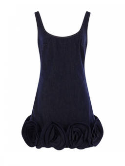 self-portrait - Blue Embellished Scoop Neck Mini Dress
