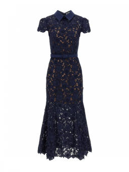 self-portrait - Blue Floral Shirt Collar Maxi Dress (XS)