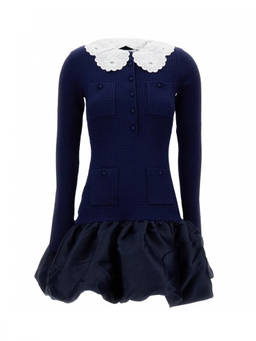 self-portrait - Blue Woven Shirt Collar Mini Dress