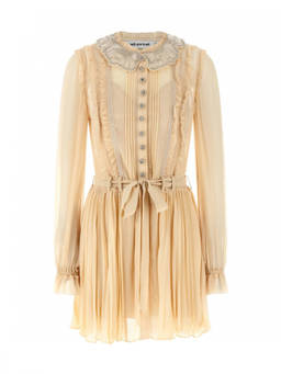 self-portrait - Brown Embellished Round Neck Mini Dress