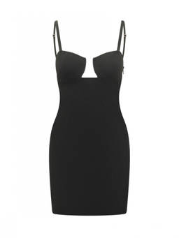Givenchy - Black Solid V Neck Mini Dress (M)