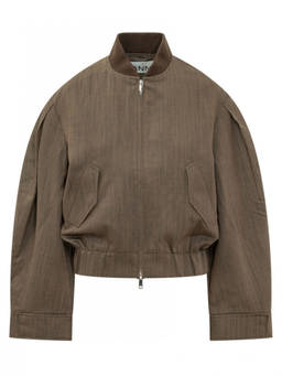 Ganni - Brown Textured High Collar Jacket
