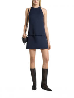 Courreges - Blue Solid Round Neck Mini Dress