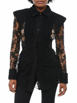 BALMAIN - Black Regular Lace Shirt