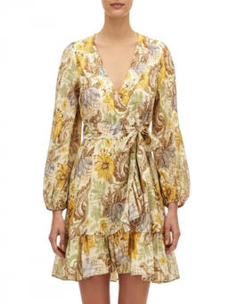 Zimmermann - Yellow Floral V Neck Mini Dress (M)
