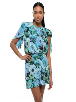 Stella McCartney - Sky Blue Floral Crew Neck Mini Dress (S)