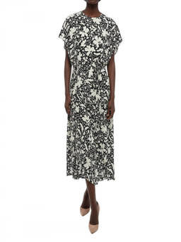 Stella McCartney - Black White Floral Round Neck Midi Dress (XS)
