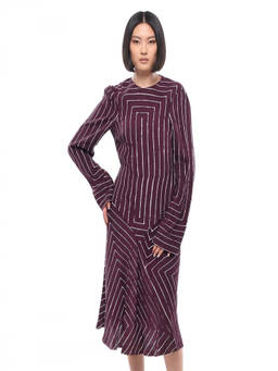 Stella McCartney - Maroon Stripes Round Neck Midi Dress (M)