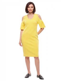 Stella McCartney - Yellow Scoop Neck Knee Length Dress (L)