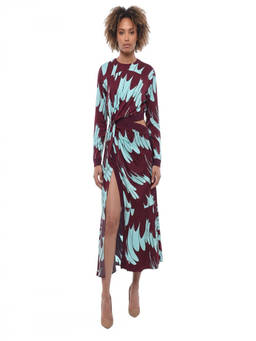 Stella McCartney - Maroon Abstract Crew Neck Midi Dress (XXS)