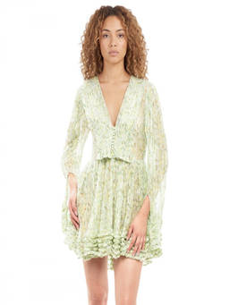 Stella McCartney - Green Floral V Neck Mini Dress (XS)