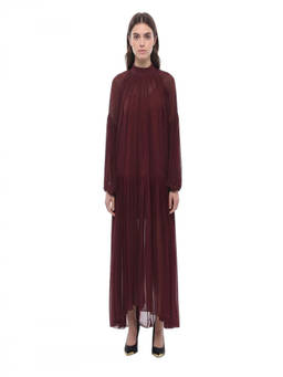 Stella McCartney - Maroon Pleated Mock Collar Maxi Dress (3XS)