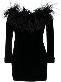 Alessandra Rich - Black Feather Detail Velvet Short Dress (XS)
