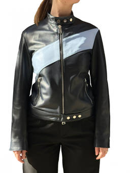 La Rose - Black Leather Bomber Jacket (M)