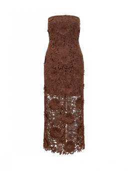 Rotate Birger Christensen - Brown Floral Lace Strapless Midi Dress (S)