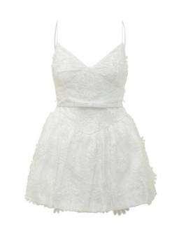 self-portrait - White Floral V Neck Mini Dress