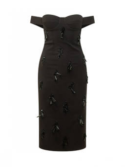 Des Phemmes - Black Embellished Off Shoulder Dress (L)