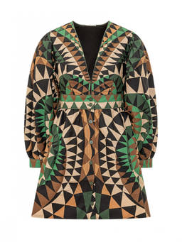 FARM Rio - Multicolor Geometric V Neck Mini Dress (L)