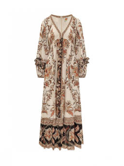 FARM Rio - Beige Floral V Neck Maxi Dress (XS)
