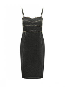 Versace - Black Embellished Sweetheart Neck Dress