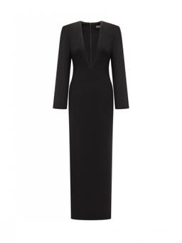 SOLACE London - Black Solid V Neck Maxi Dress