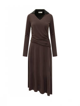 TORY BURCH - Brown Shirt Collar Maxi Dress