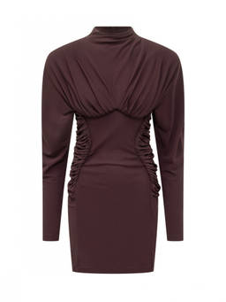 Stella McCartney - Brown Solid Cowl Neck Mini Dress