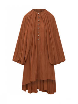 Lanvin - Orange Pleated Round Neck Midi Dress