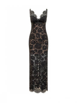 self-portrait - Black Lace V Neck Maxi Dress