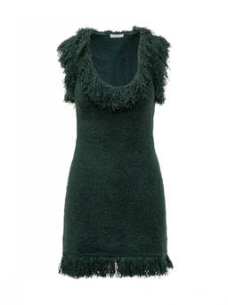 Ferragamo - Green Textured Scoop Neck Mini Dress