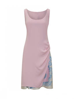 Versace - Pink Printed Scoop Neck Midi Dress (L)