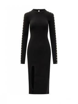 Stella McCartney - Black Embellished Crew Neck Midi Dress