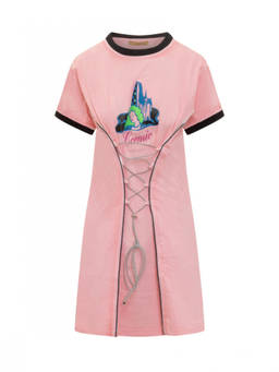 Cormio - Pink Graphic Crew Neck Mini Dress (M)