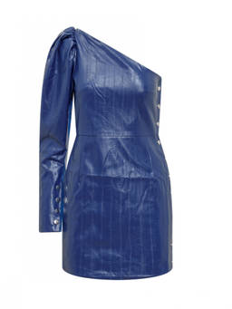 Rotate Birger Christensen - Blue Textured One Shoulder Mini Dress (L)