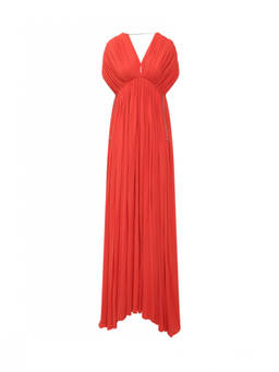 Lanvin - Red Pleated V Neck Maxi Dress (S)