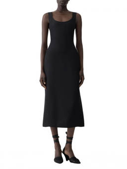 JACQUEMUS - Black Solid Round Neck Midi Dress