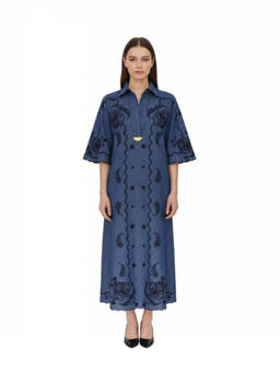 Zimmermann - Blue Paisley Shirt Collar Midi Dress
