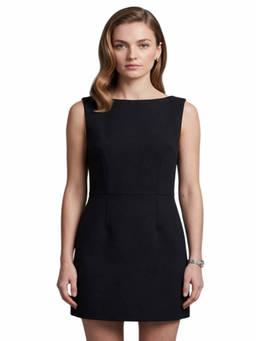 PRADA - Black Solid Boat Neck Mini Dress