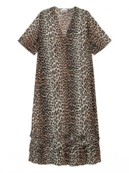 Ganni - Brown Animal Print V Neck Midi Dress