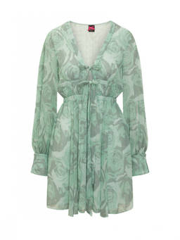 Pinko - Green Floral V Neck Mini Dress (XS)