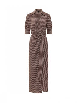 Pinko - Brown Stripes Shirt Collar Maxi Dress (M)